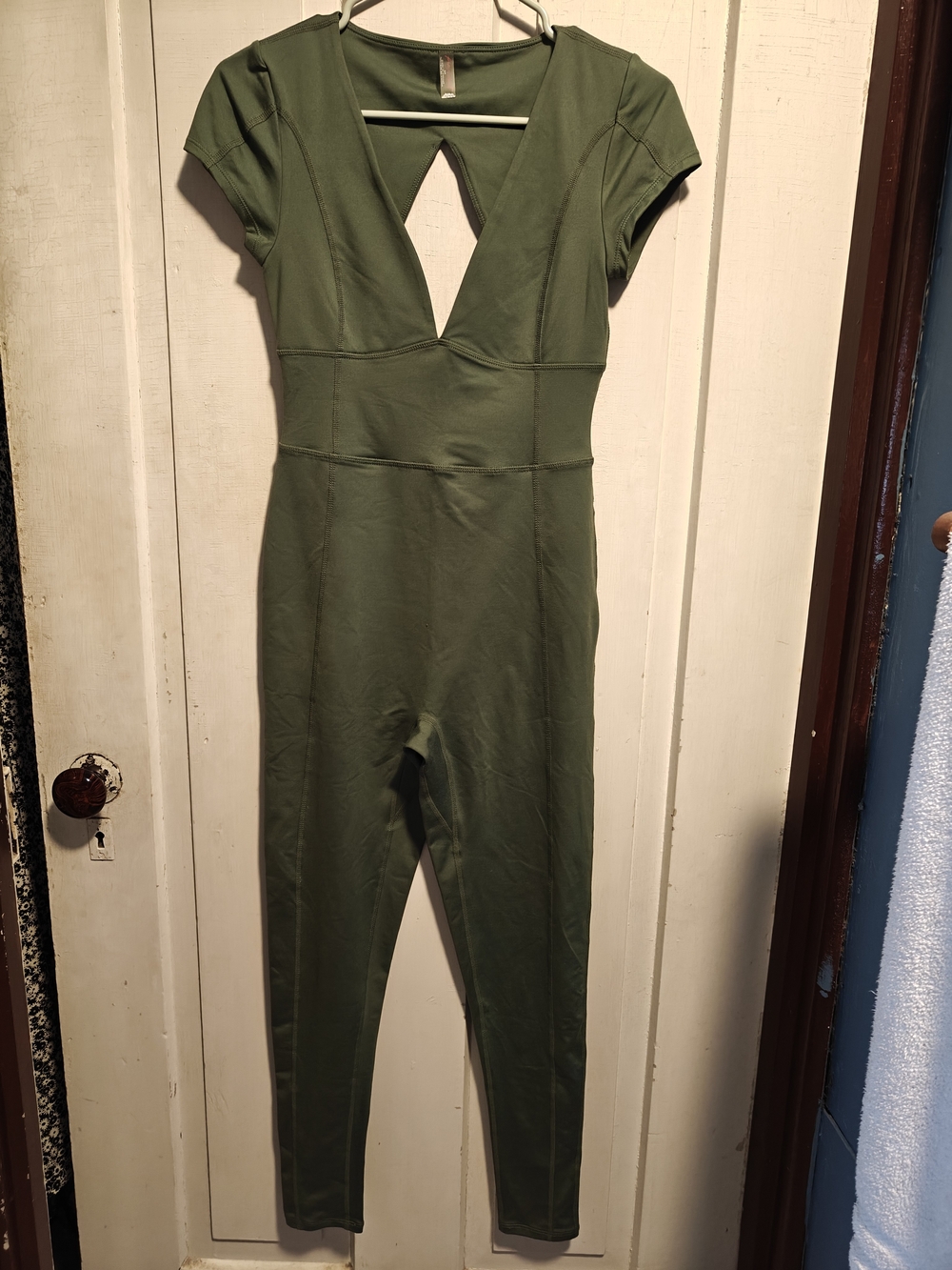 FP Movement by Free People Olive Green Deep V Jumpsuit